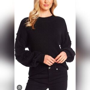 Nwt CeCe Women's Puff Sleeve Bobble Ribbed Sweater in Rich Black Large MSRP $89